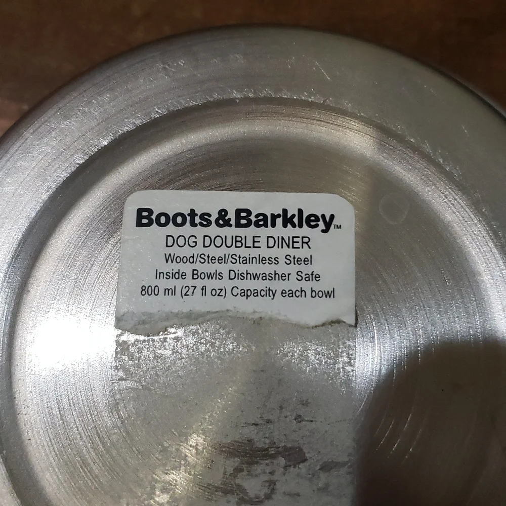 Raised dog bowls metal & wood